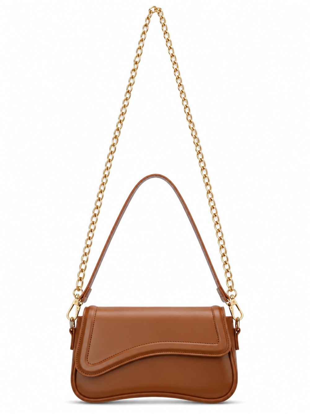 KKXIU Brown Cognac Mini Hobo Shoulder Bag Gold Chain Crossbody Y2K Retro Purse